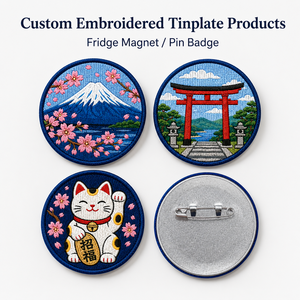 Badge en fer blanc personnalisé brodé, bouton, vente en gros OEM, souvenirs japonais Chat porte-bonheur, broche en métal Sakura pour vêtements, chapeaux, sacs - Product Image 2