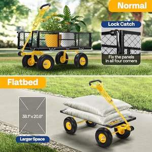 Chariot de Jardin Robuste de 408 kg avec Roues en Acier de 10 Pouces, Poignée en Métal, Noir, Attachable à un VTT/Tracteur, <span class=keywords><strong>Wagon</strong></span> de Cour, OEM - Product Image 3