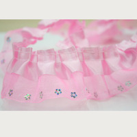 Renda Poliester Berpayet Motif Bunga Mawar 4cm untuk Pakaian Wanita & Dekorasi Rumah DIY Jahit