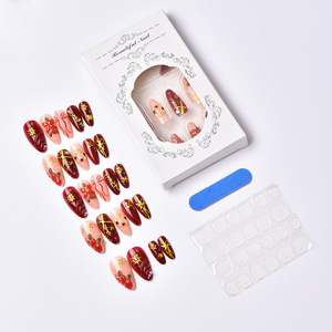 Uñas Postizas de Lujo Premium ABS, 24 Piezas, Medianas, Almendradas, con Diseño de Flores y Copos de Nieve Navideños, Más Vendidas - Product Image 5