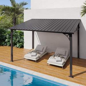 Gazebo de 10' x 12' con Techo Inclinado, Pérgola Exterior con Techo de Acero Galvanizado, Toldos Resistentes de Gran Tamaño para Montar en la Pared - Product Image 1