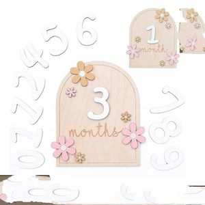 Plaque commémorative en <span class=keywords><strong>bois</strong></span> <span class=keywords><strong>de</strong></span> pin sculpté à la main pour bébé, souvenir du premier anniversaire, double face, gravée, pour décoration murale - Product Image 1