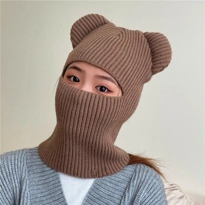 Pasamontañas de punto para mujer con orejas de oso, de fibra acrílica, a prueba de viento, gorro de invierno para ciclismo y uso al aire libre - Product Image 2