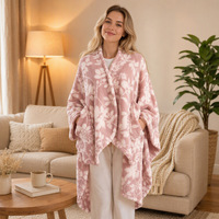 FF6502 Plaid doux en flanelle pour bureau à domicile, châle enveloppant chaud et confortable, cadeau de vacances, couverture portable en peluche florale pour l'hiver