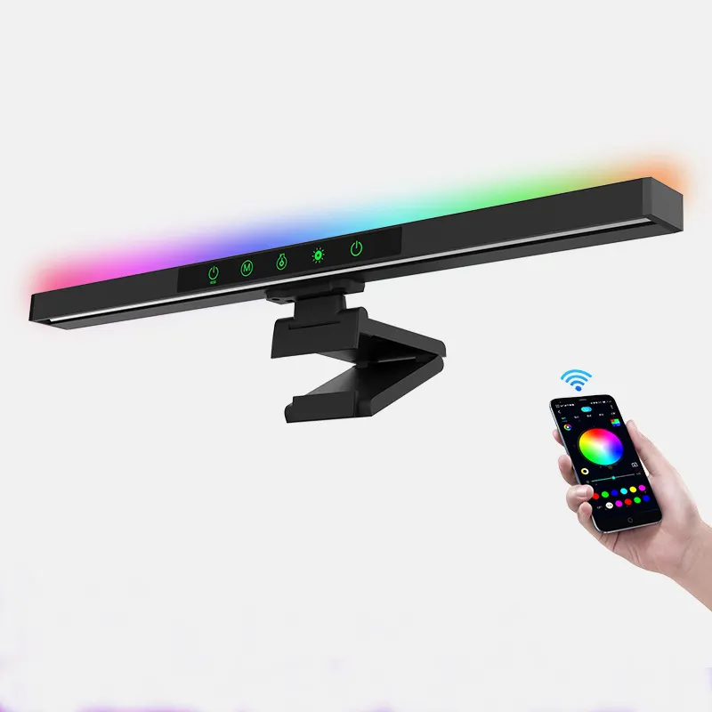 Lampu meja baca usb warna-warni, lampu suasana RGBIC warna-warni, lampu meja baca musik, lampu display LED, WIFI, lampu monitor pintar