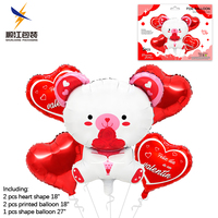 Accessoires pour la Saint-Valentin, les mariages et les fêtes de couples : Ensemble de 5 ballons en aluminium en forme de cœur et d'ours, en forme d'anneau, pour décoration