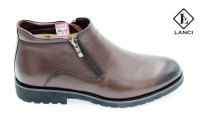 LANCI Bottes en cuir de vache à fermeture éclair pour hommes, extérieures, chaudes et confortables, avec doublure douce
