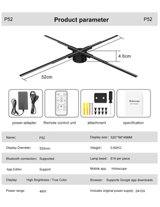 โปรเจคเตอร์โฮโลแกรม 3 มิติ 4 ใบพัด ขนาด 52 ซม. พร้อมไฟ LED สำหรับแสดงโฆษณาแบบเคลื่อนไหว รองรับ SD การ์ด อุปกรณ์สำหรับงานปาร์ตี้ - Product Image 5