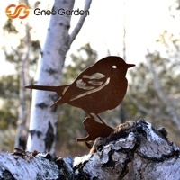 Ornement d'art en métal pour oiseaux de jardin extérieur résistant aux intempéries en acier corten avec support