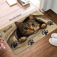 Tapis de bienvenue Kongyu Home Textiles Vivid 3D Broken Wall Cat, motif chaton mignon, antidérapant, tapis de sol à empreintes de pattes d'animaux