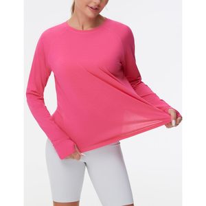 Haut de yoga à manches longues pour femme FOXA, col rond, avec trous pour les pouces, respirant, en spandex et polyester, pour l'entraînement sportif - Product Image 3