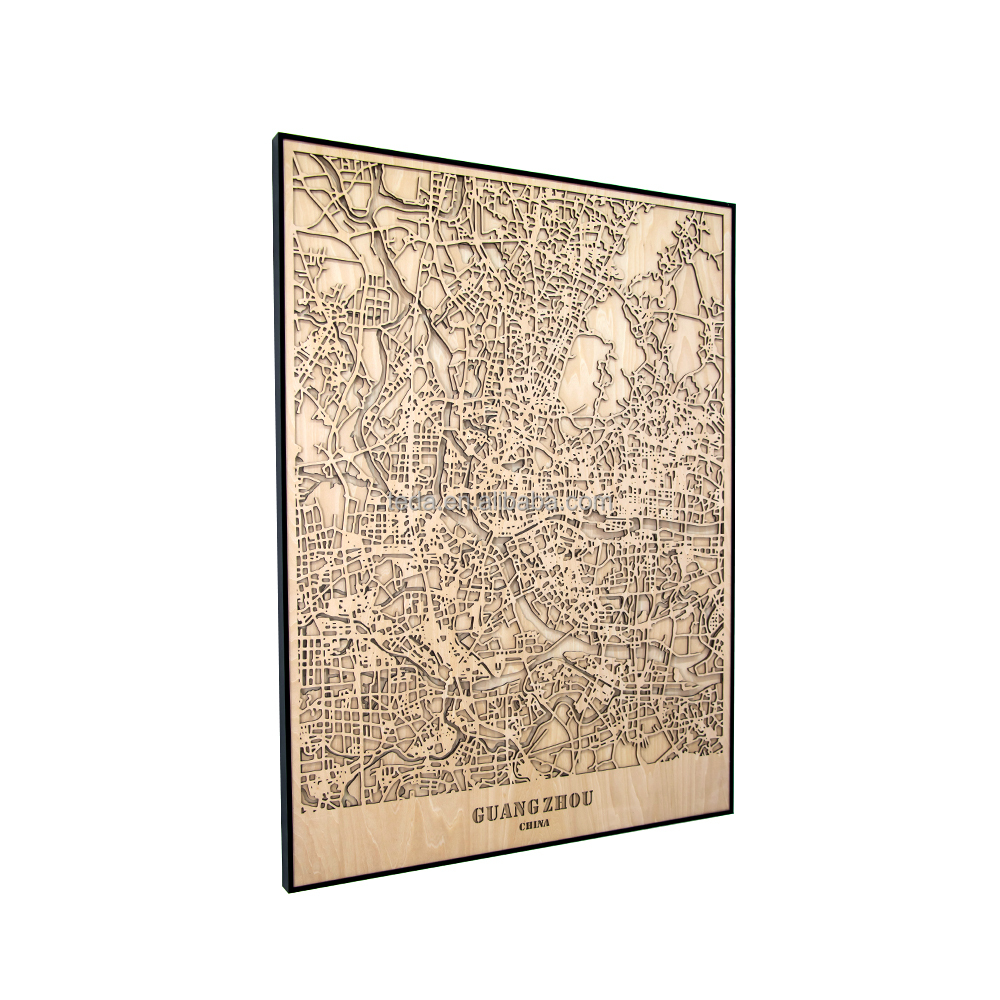 15 years Custom factory laser cut wooden wall Arts laser cutting service crafts large city Map frame for home wall decor