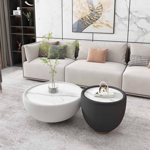 Muebles modernos para sala de estar, mesa de té central redonda, juego de mesa de centro de sala de espera blanca y negra - Product Image 4
