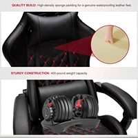 Fauteuil de gaming ergonomique noir inclinable et pivotant avec massage rafraîchissant, repose-pieds extensible en cuir pour la maison et le bureau