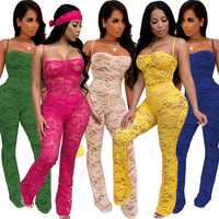 B91685 Thời Trang Nữ Ren Hollow Jumpsuit Phụ Nữ Treo Rompers Lady Của Không Tay Jumpsuit Với Quần Lỏng 2020