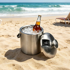 Cubo de Hielo Aislado al Vacío de Doble Pared de Acero Inoxidable de 1.3L Personalizado, Enfriador de Vino y Champán con Tapa y Pinzas para Fiestas y Bares - Product Image 2