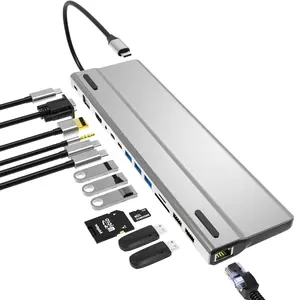 BASIX Adaptor Ethernet Hub Usb 14 In 1, Stasiun Dok Hub Internal untuk Macbook Pro Hub Ethernet 14 In 1