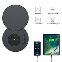 Prise encastrée industrielle personnalisée en ABS avec couvercle, prise USB et prise secteur pour table de chevet/bureau
