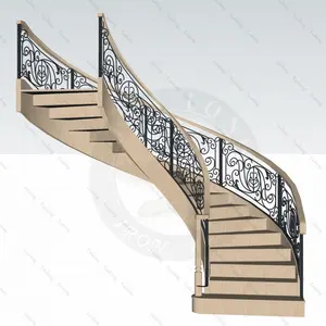 Tanlong Arc Wrought Iron Curved Staircase Prefab Cast Iron Stair Treads For Wooden Steps Indoor