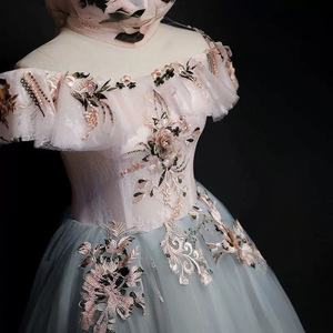 Off Shoulder Elegant Evening Dress Long <b>Skirt</b> Polyester Women Stage Performance Costume Solid Color - Product Image 4