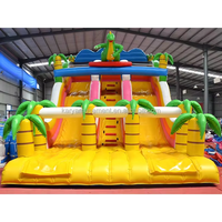 Château gonflable tropical d'extérieur, parc à dinosaures, château gonflable à double piste, toboggan aquatique gonflable pour piscine creusée avec souffleur
