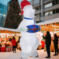 Ours géant gonflable de Noël avec chapeau rouge Ours gonflable blanc mignon pour la décoration de vacances et de cour