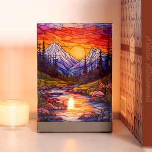 <b>Small</b> Rectangle Design UV Printed Stained Glass Mountains and Rivers Tea Light <b>Candle</b> Holders-Durable Home Decor - Product Image 6