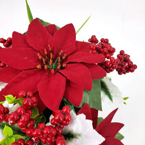 Fiore Funebre in Tessuto all'Ingrosso, Piccolo <span class=keywords><strong>Bonsai</strong></span> di <span class=keywords><strong>Poinsettia</strong></span> in Vaso, Impermeabile, Realistico, per Cimitero, Lapide, Natale, Artificiale - Product Image 2