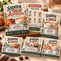 Cartes de récompense à gratter personnalisées avec impression couleur, format et forme sur mesure, revêtement argenté, pour café
