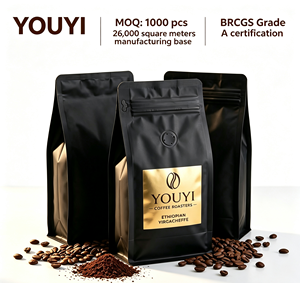 Sacs à café personnalisés en aluminium anti-humidité à fond plat, matériau laminé avec valve unidirectionnelle et fermeture éclair facile à déchirer, 250g 500g - Product Image 1