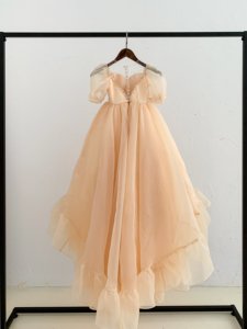 Vestido de niña de las flores de organza con cuentas y mangas cortas, vestido de princesa para fiesta de cumpleaños, vestido de gala para niña con cola - Product Image 3