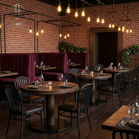 Chaise Ron Group en métal, table carrée en bois massif, banquette en cuir, mobilier de restaurant commercial de luxe