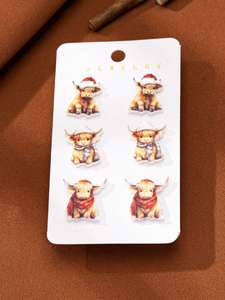 3 जोड़े प्यारे कुत्ते बिल्ली हाइलैंड गाय स्टड डंगल कान महिलाओं को सर्दियों के क्रिसमस कान के सामान जानवर पैटर्न ड्रॉप डिजाइन - Product Image 4