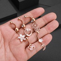 Hot Selling Mode Nabel Bars Ringe Kristall CZ Gem Moon Ombligo Körper Piercing Schmuck Edelstahl Blumen Bauch Ring