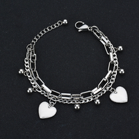 Pulsera de Boda de Doble Capa con Corazones de Circones de Moda, Chapada en Oro, de Acero Inoxidable y Cuentas, con Nombre Grabado