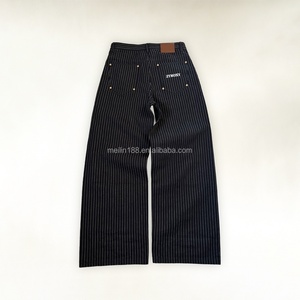 Fabricant de jeans sur mesure, streetwear de haute qualité, 13 oz, design rayé, coupe droite, jean en denim à boutons, baggy - Product Image 2