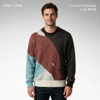 Pull en maille à col rond pour homme en mélange de mohair, à manches longues, motif color block abstrait, coupe décontractée, logo personnalisé, OEM, ODM, vente en gros