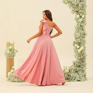 Nuovo abito <span class=keywords><strong>da</strong></span> donna con spalline lunghe fino al pavimento in raso formale vita naturale elegante con spacco laterale - Product Image 4