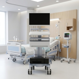 Adjustable Height Hospital Equipment <strong>Trolley</strong> with Monitor Mount <strong>Printer</strong> Shelf Drawer ABS Tray Silent Castors - Product Image 6
