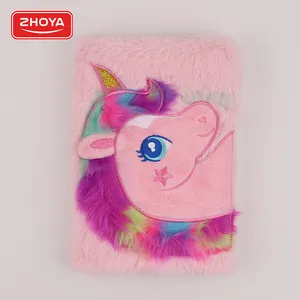High quality fluffy fabric cover fancy note books cartoon plush notebook