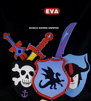Cadeau d'Halloween Jouet en mousse EVA sûr et doux Épées Bouclier de pirate et Ensemble de couteaux pour enfants Cosplay Halloween Adventure