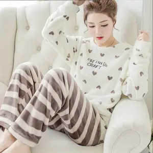 SFY-Y485 pazen kaliteli kış sıcak kalın pijama seti uzun kollu gece giysileri 2 adet karikatür baskı pijama seti