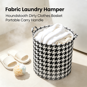 Black and White Houndstooth <b>Laundry</b> <b>Basket</b> <b>Foldable</b> Oxford Storage Bin with Handles for Bathroom Kitchen Living Room - Product Image 3