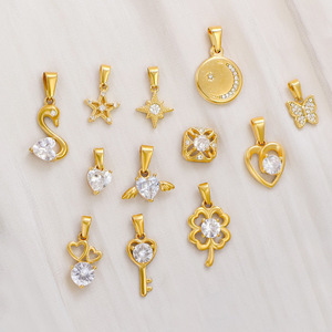 Zirconia <b>Charm</b> Pendant Series | 18K PVD Gold-Plated Stainless Steel | Heart, Swan, Butterfly, Star & Moon, <b>Angel</b> Wings, Crystal - Product Image 3