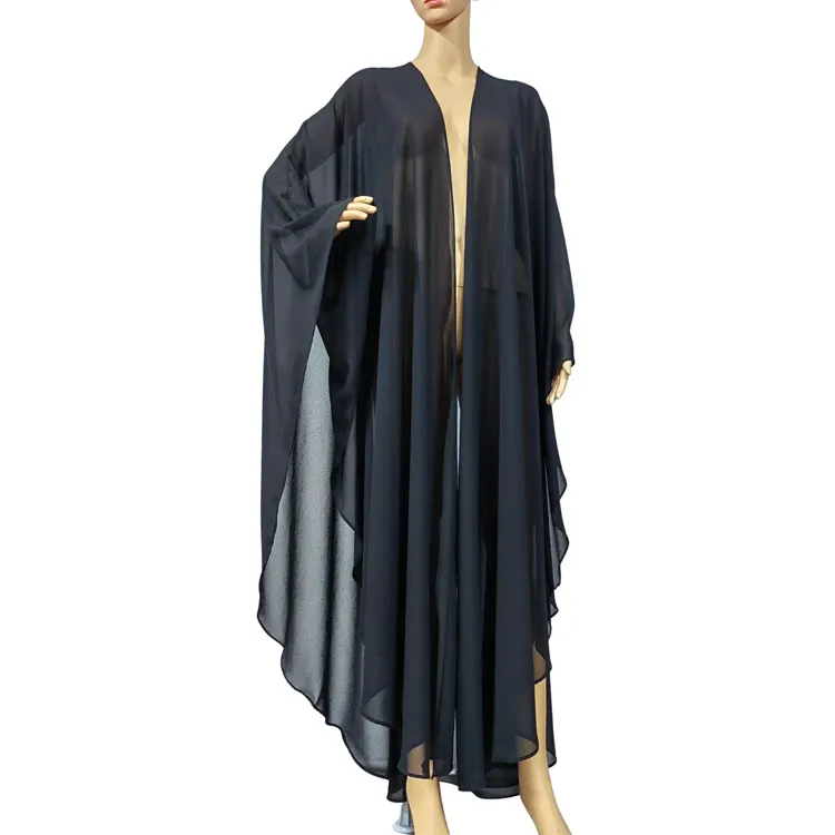 Open Fashion Abaya mit Premium Chiffon Modest Style Black Topcoat Hijab Dubai Arab Muslim Abaya Robe Farasha