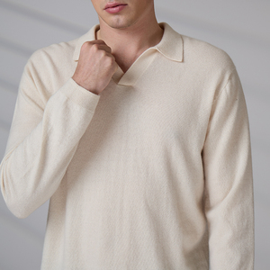 Fournisseur de tricots, haut tricoté à manches longues sur mesure, pull polo en cachemire 100% de haute qualité, décontracté, hiver, pour homme - Product Image 6