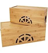 Boîte de gestion de câbles multifonction moderne, lot de 2, élégante et haute performance, en bambou, pour organiser les câbles et dissimuler les multiprises sur le bureau