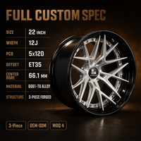 Jantes forgées 3 pièces noires à 12 rayons argentées 22x12 5x120 ET35 6061 T6 sur mesure à déport profond pour Audi