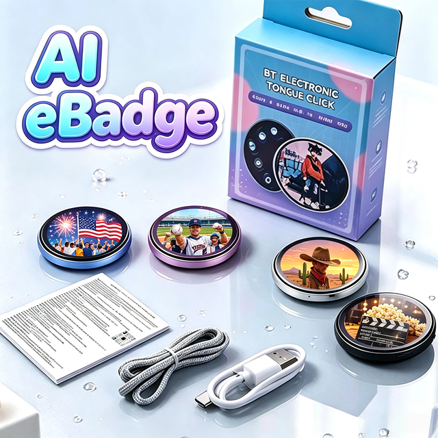 Manufacture OEM Circular Smart Wearable AI E Badge 1.7 Inch HD IPS Touch Screen BT6.0 APP Control Upload Image & Short Video