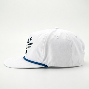 หมวกกอล์ฟสีขาว 5 ชิ้น แบบกำหนดเอง ปีกแบน หมวกกลางแจ้ง เชือกสีน้ำเงิน หมวกเบสบอลแบบ Snapback ของขวัญสำหรับงานกอล์ฟ - Product Image 3